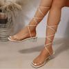 Women's Strapping Sandals High Heels Square Heels Caligae 2024 Elegant Woman Heeled Shoes