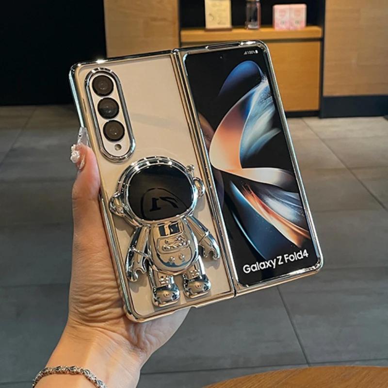 

Astronaut Electroplated Clear Phone Case For Samsung Galaxy Z Fold 7 6 5 4 3 5G Fold7 Fold6 Transparent Kickstand Cover Galaxy Z Fold7