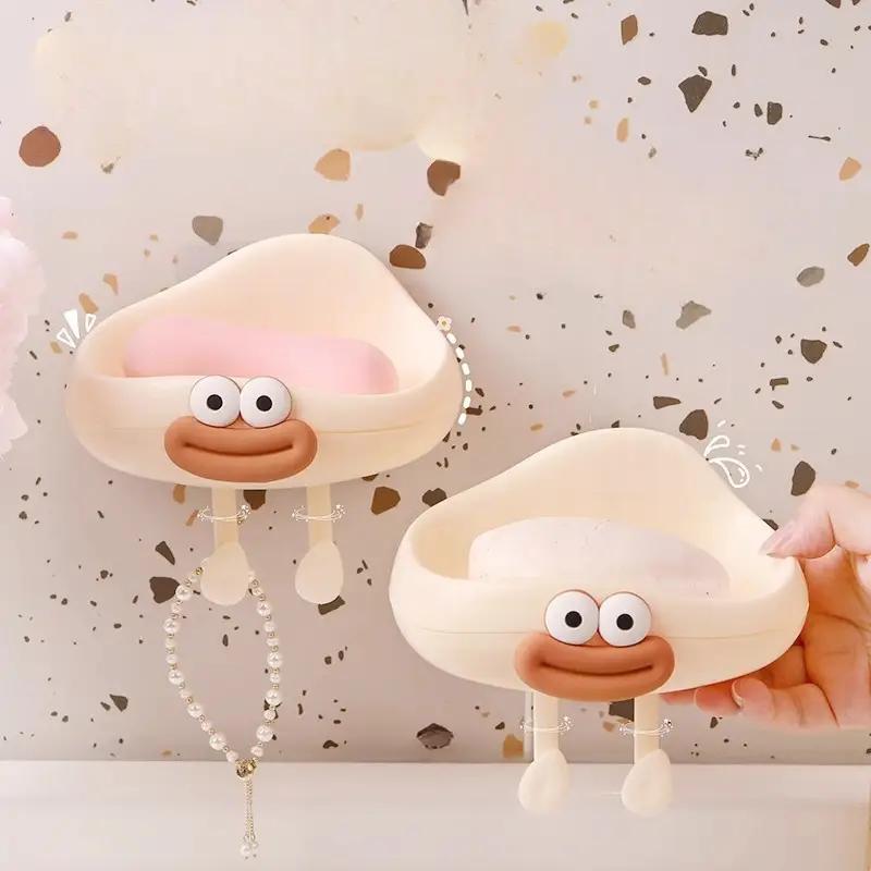 Cute Cloud Shape Wall Mounted Soap Dish Bathroom Organizer Storage Holder with Drainage for Shower Kitchen