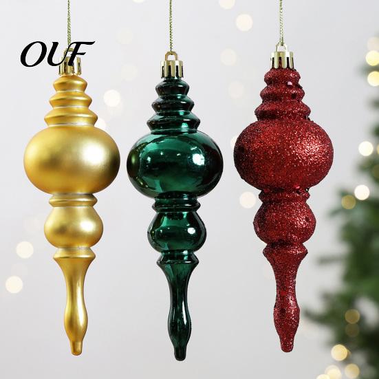 Holiday Party Decoration Accessories 6 Pcs Finial Drop Christmas Ornament, Glitter Shatterproof Plastic Decorative Hanging Ornaments for Home