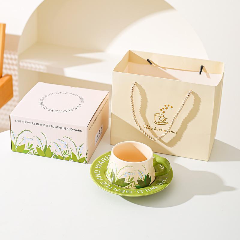 Pastoral Style Ceramic Coffee Cup Saucer Set Afternoon Tea Cup Dessert Combination High End Fresh Literary Romantic