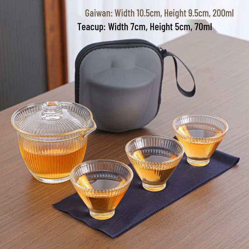 Portable Quick Brew Glass Teapot with Cups - Outdoor Travel Gongfu Tea Set