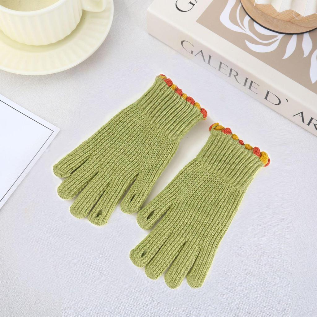 Women's Korean Style Wool Knitted Fingerless Touchscreen Cycling Gloves - Small Sugar Beans, Solid Color, Winter Warm