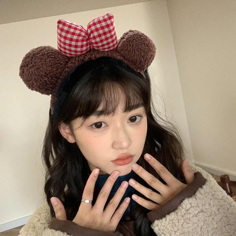 2025 Bowknot Little Bear Ear HairBand Female Winter Cute Cartoon Face Wash Hair Band HairHoop Korean Girl Hair Grotto Headband