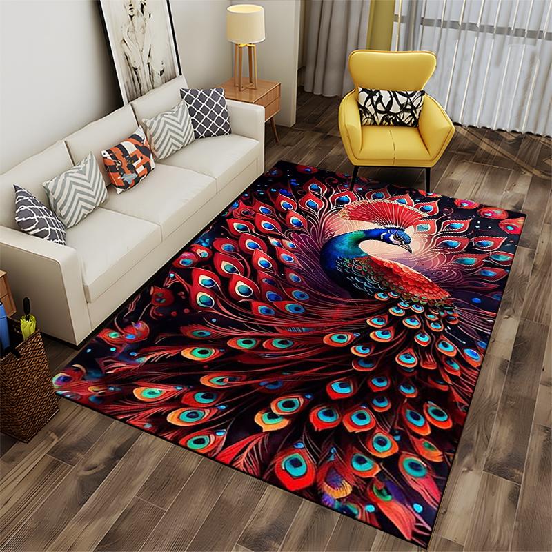 Colorful Peacock Pattern Carpet with Vibrant Tail Feathers for Home Decor Suitable for Use As an Anti-slip for Living Room Bedroom Sofas