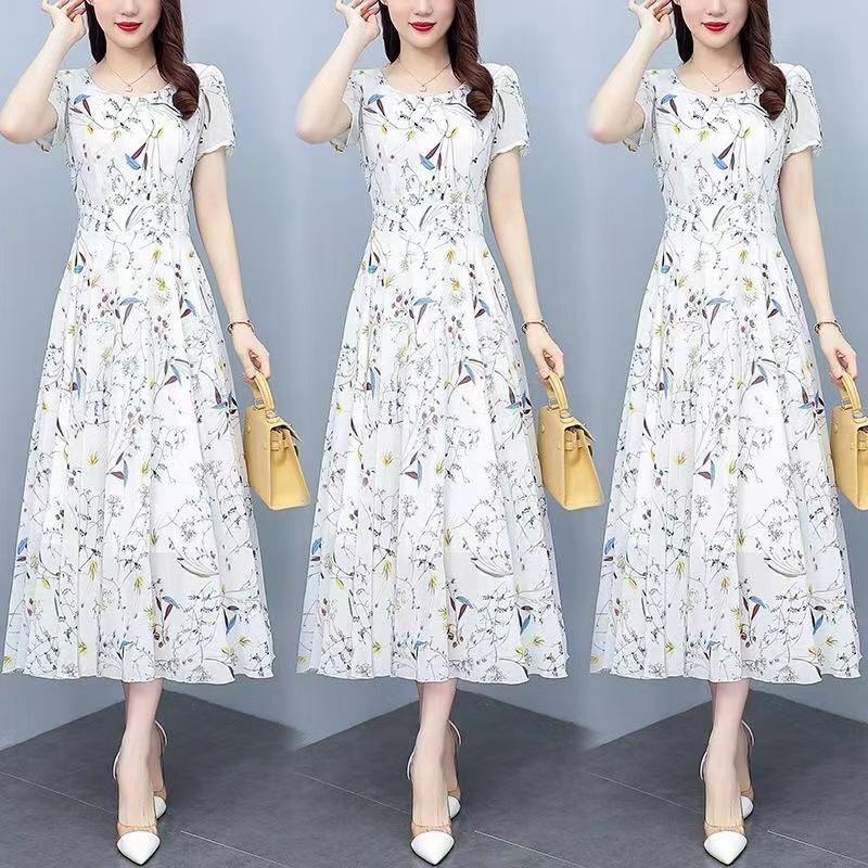 White Floral Chiffon Bodycon Office Lady Dress Summer Elegant Casual Prom Long Dresses 2025 Women Vintage Party Evening Dress