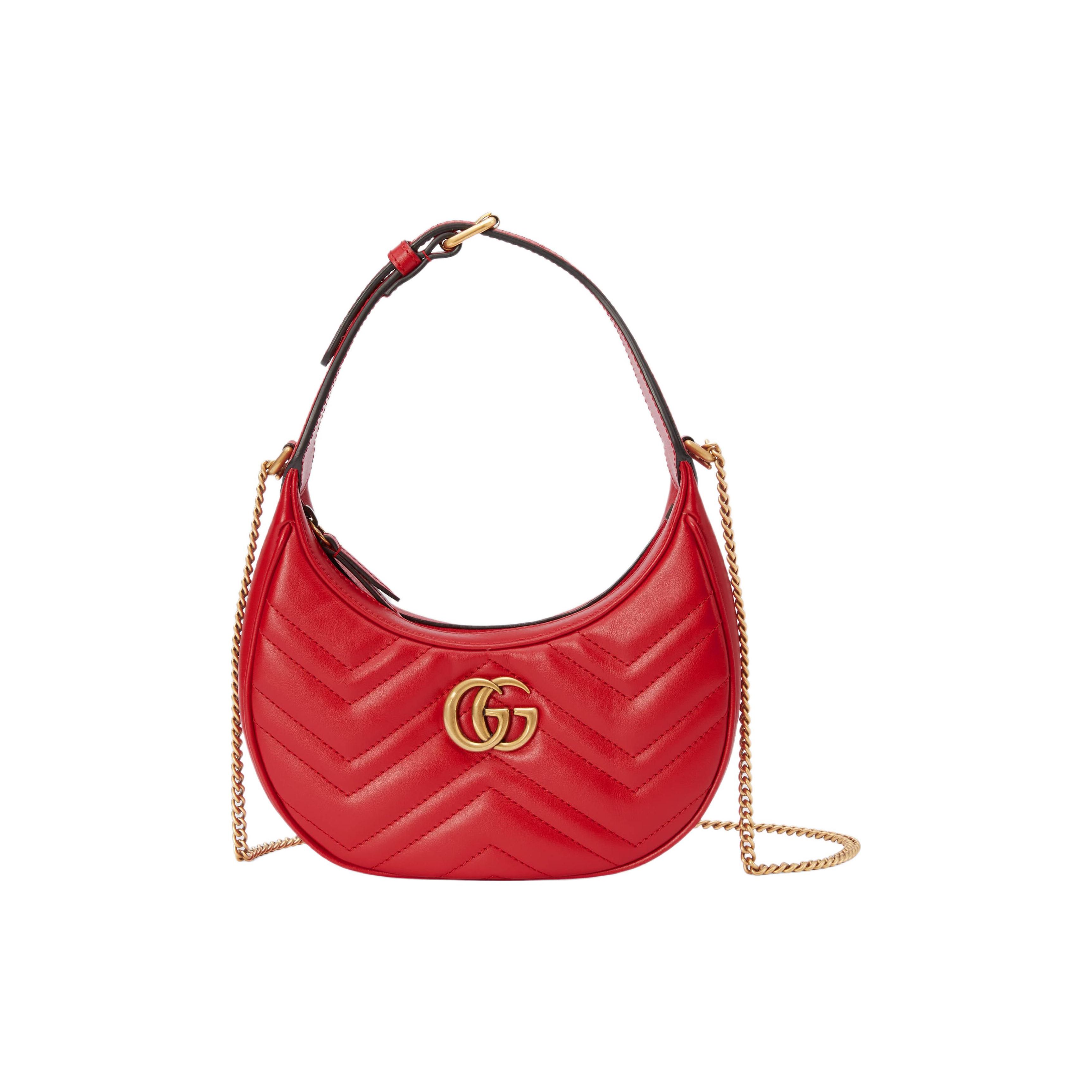 

Gucci Marmont Double G Logo Quilted Chain Leather Half Moon Bag Women handbags Red 699514-DTDHT-6832 Box(Basic Set+Box)