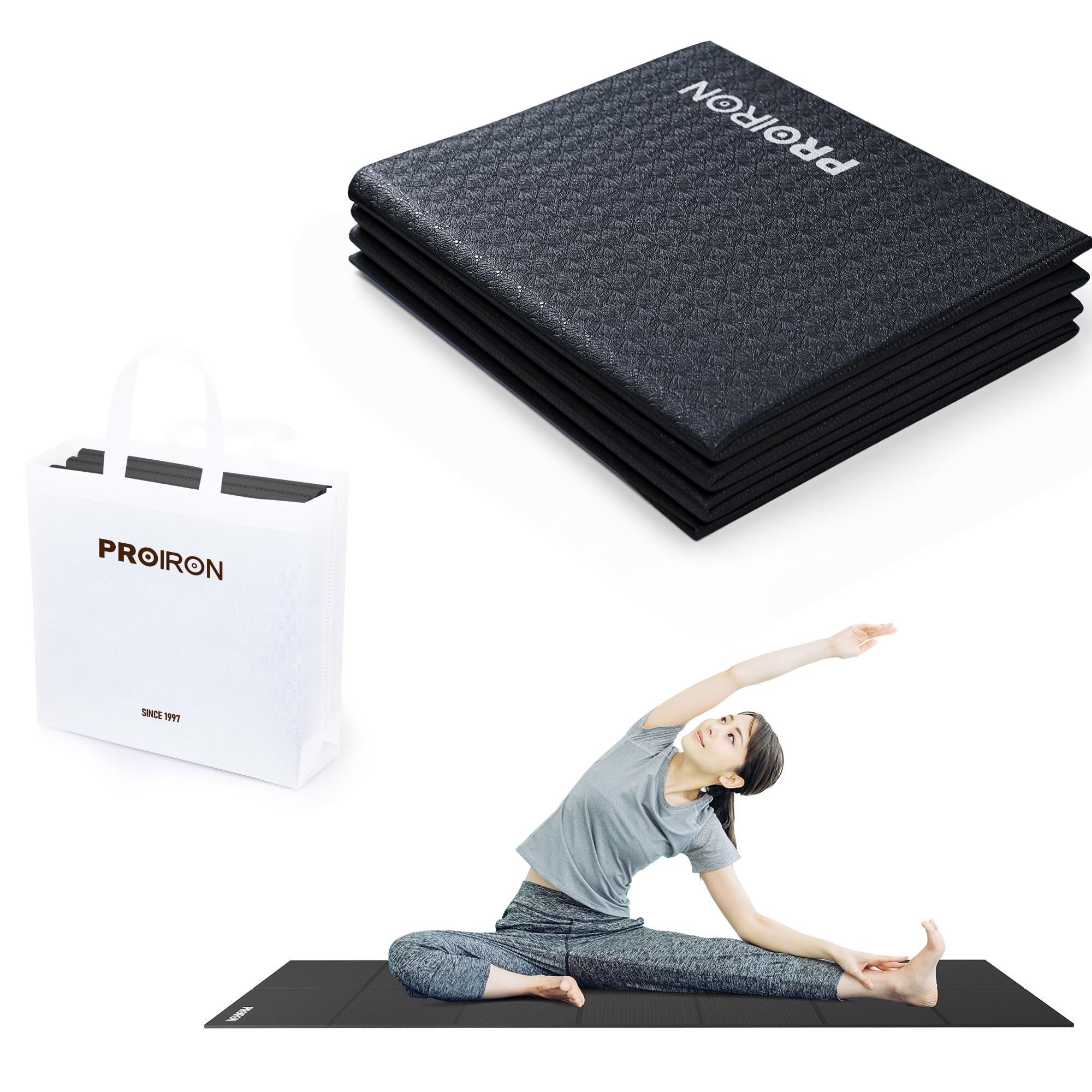 

PROIRON Folding Yoga Mat, Stretching Mat, 183 x 61 cm, Black