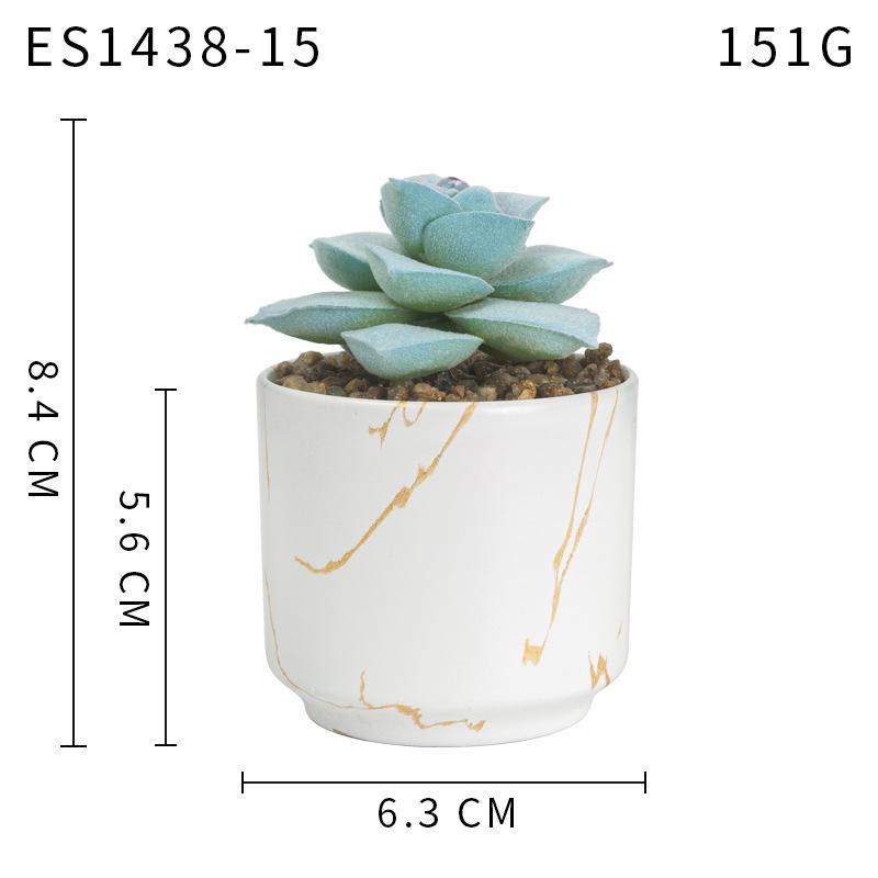 Gold Pattern White Background Ceramic Cup, Simulated Succulent Plant Potted Plant, Mini Potted Plant Office Home Supermarket Decorative Ornament
