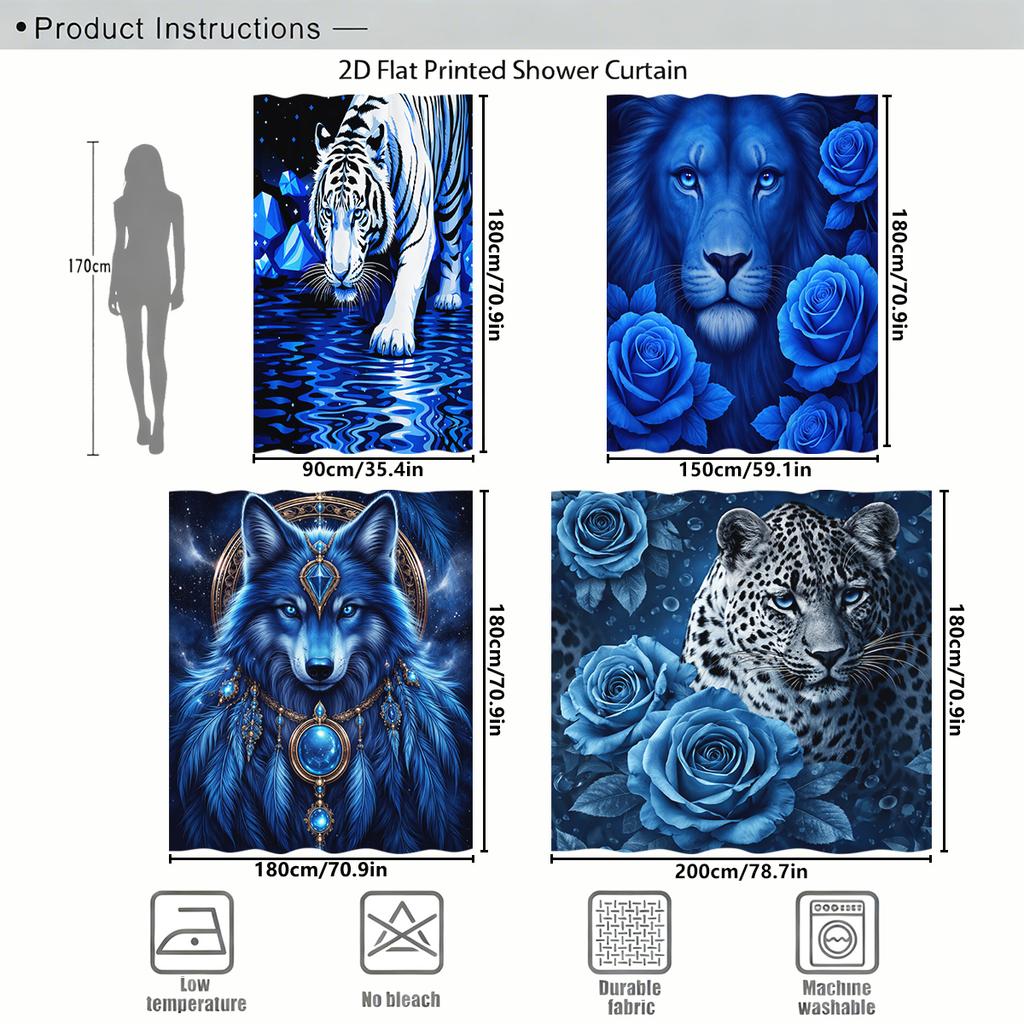 Vivid Animal & Floral Pattern Polyester Shower Curtain - Stylish Bathroom Decor, Decorative Bath Curtain For Home
