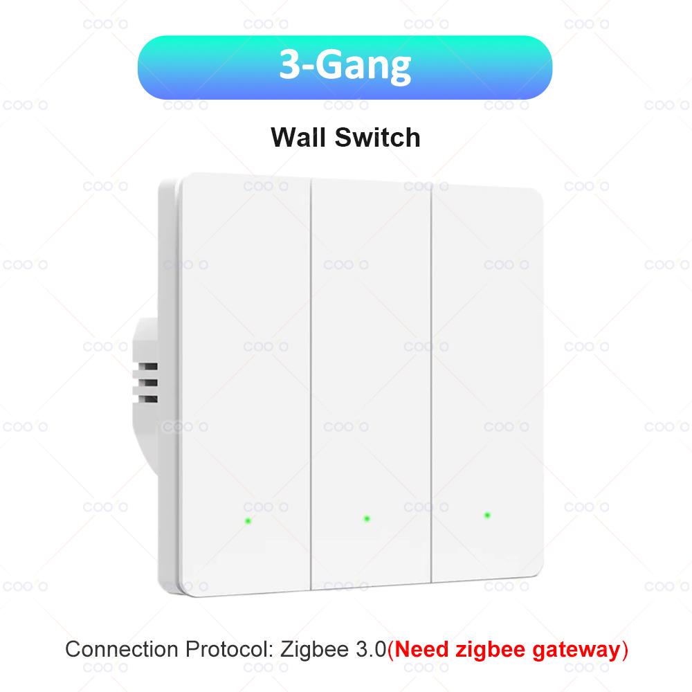 Tuya ZigBee Smart Light Switch No Neutral Wire No Capacitor Needed Wall Push Button Switch 1/2/3 Gang Works with Alexa Google