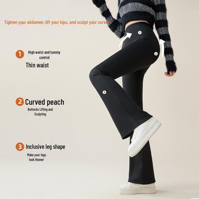Women's High Waist Tummy Tuck Fleece Flared Yoga Pants for Autumn/Winter