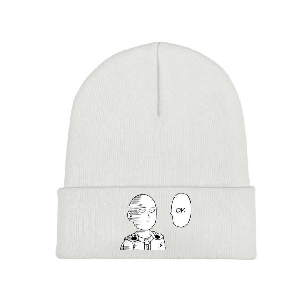 One Punch Man Strickmütze Damen Unisex Mützen Herbst Winter Hüte Saitama OPM Oppai Anime Manga Crochet Melon Cap