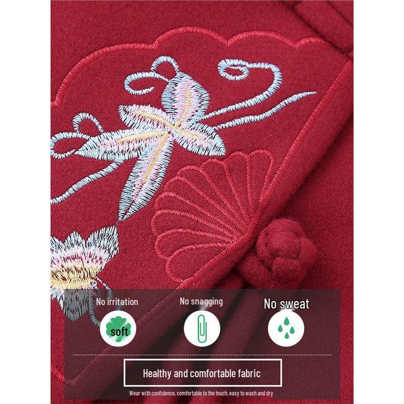 Elegant Embroidered Woolen Coat for Middle-Aged & Elderly Women – Spring & Autumn Fashion