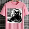 [Black Cat T-Shirt] Relaxed Fit Black Casual Cat Graphic T-Shirt | Short Sleeve Crew Neck, Summer Style, Polyester Blend