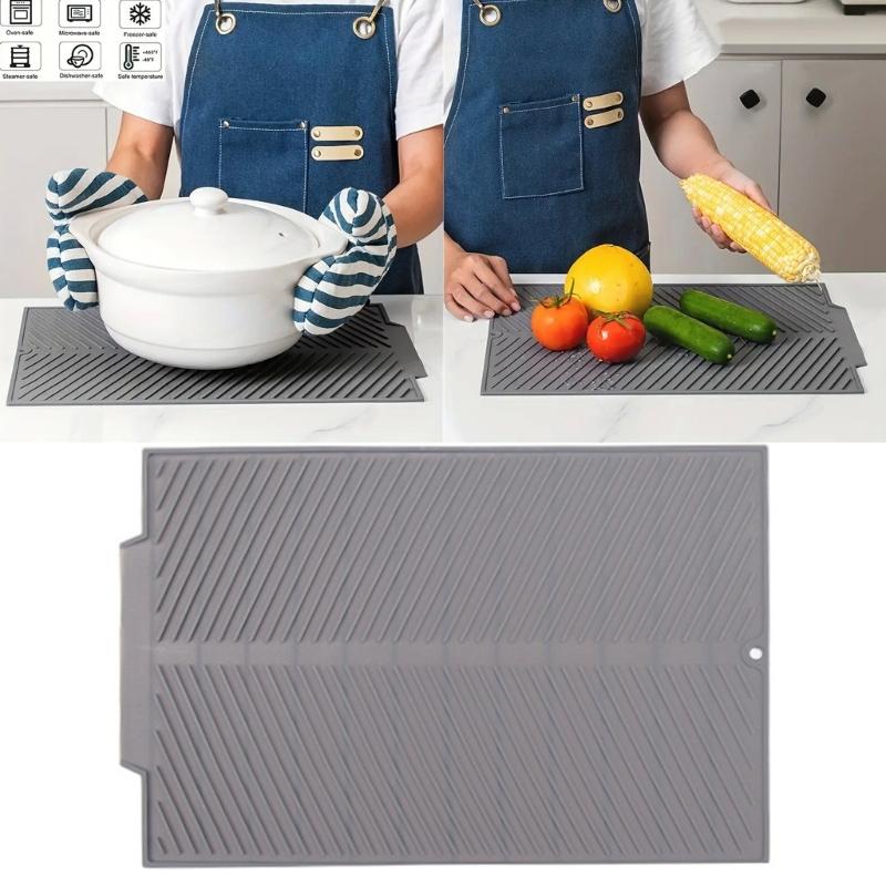 Heat Resistant Sink Drain Mat for Kitchen Use Flexible Silicone Dishes Fruits Drainer Foldable Utensils Drying Pad