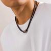 Simple Gun Black Color Wax Cord With Pendant Necklace for Men Small Round Rings Charm Choker Jewelry Collar Party Street