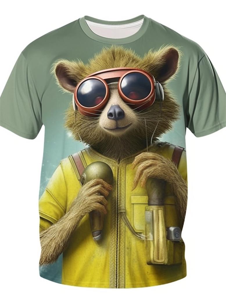 3d Print Funny Animal Raccoon T-Shirt For Men Summer Casual Short Sleeve T Shirt Streetwear