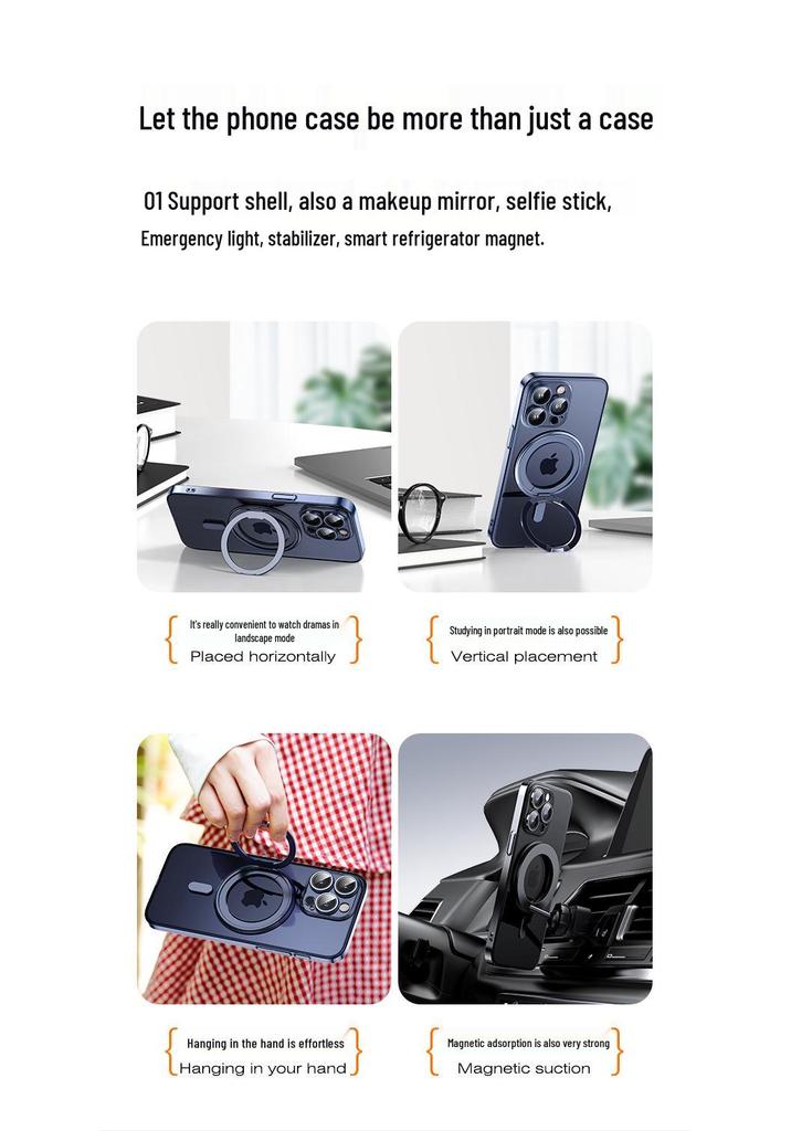 iPhone 16 Case: Rotating Magnetic Stand, Ultra-thin Electroplated for 13, 14 Pro Max, 15