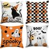 Square Sofa Cushion Protectors Halloween Ghost Cover, Retro Pumpkin Throw Pillow Case, 18x18 Covers Inch Washable Cover for Couch Bed Decor Breathable