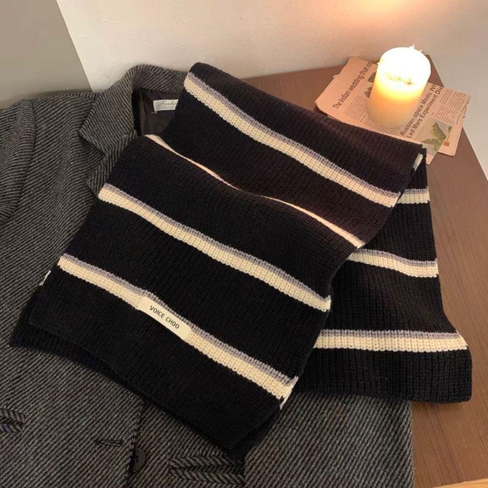 Thickened Women Long Scarf Keep Warm Shawl Scarf Gift Stripe Knitted Scarf Streetwear