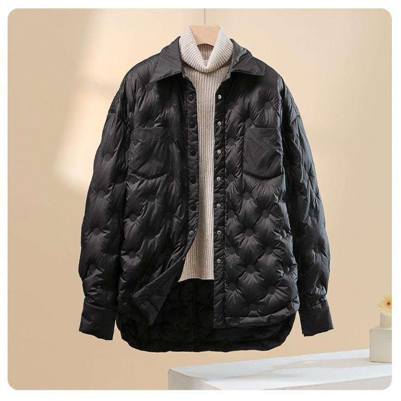 New down jackets in winter women's European fashion flip shirt collar medium and long loose white duck down jacket tide
