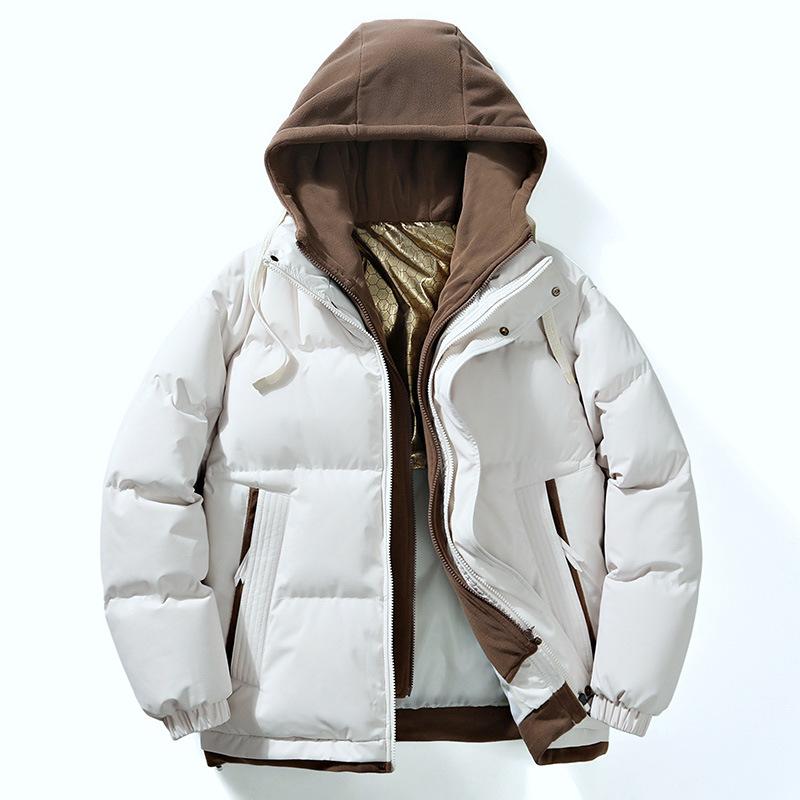 

New Cotton-padded Clothes Men s and Women s Graphene Casual Outdoor Cotton Clothes Thickened Warm Hooded Fake Two-piece Top S слоновая кость