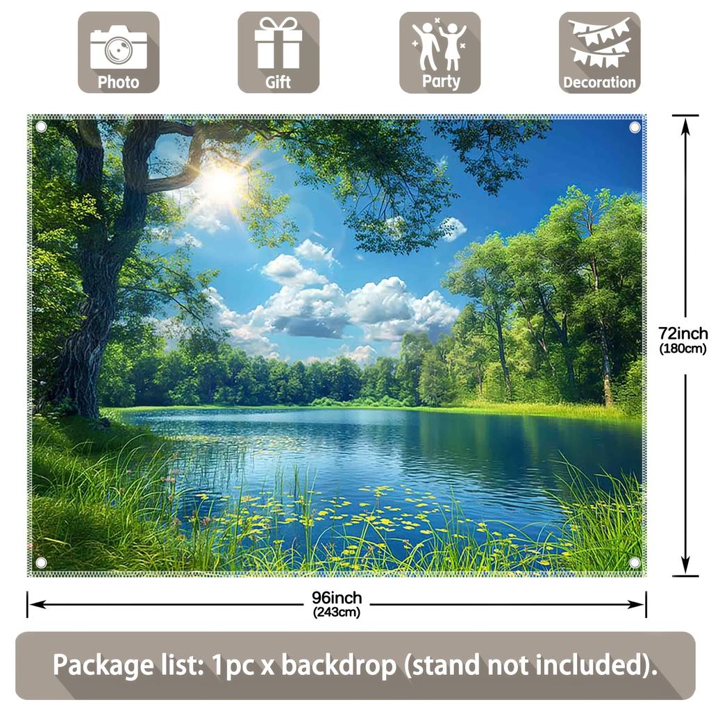 2D plane charming forest and lake scenery background fabric made of polyester fiber suitable for outdoor parties