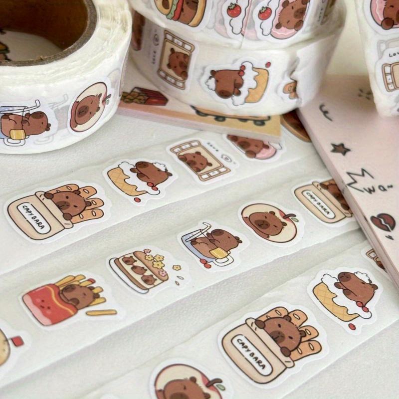 500pcs/1 Roll Cute Capybara Stickers Animal Print Glossy PVC Self-Adhesive Decals for DIY Crafts, Laptop, Phone, Skateboard & Guitar Decoration