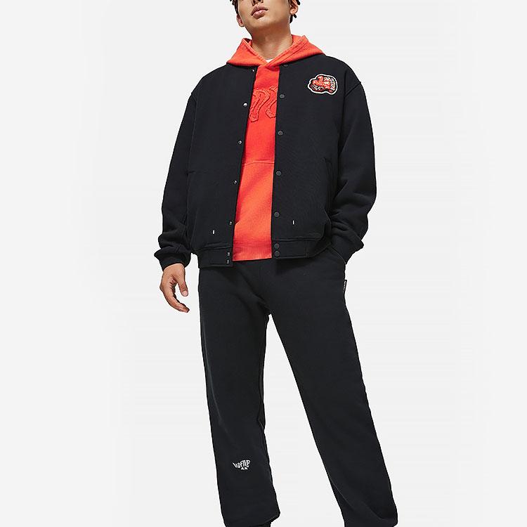 Li Ning Badfive American Vintage Bedruckte Buchstaben Fleece Baseballkragen Jacke Herren Jacke Schwarz AJDU007-3