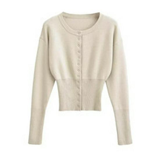 Autumn/Winter Slimming Round Neck Single-Breasted Cardigan Sweater