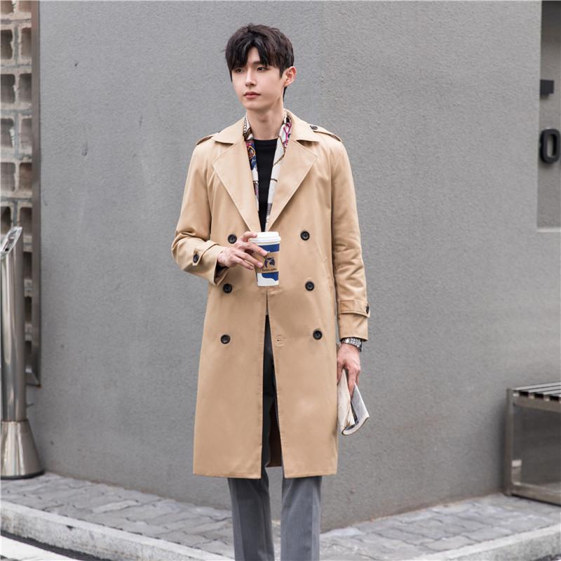 Men'S Trench Coat Long Spring And Autumn Korean Version Trendy New Handsome Casual With British Style Winter Coat Men