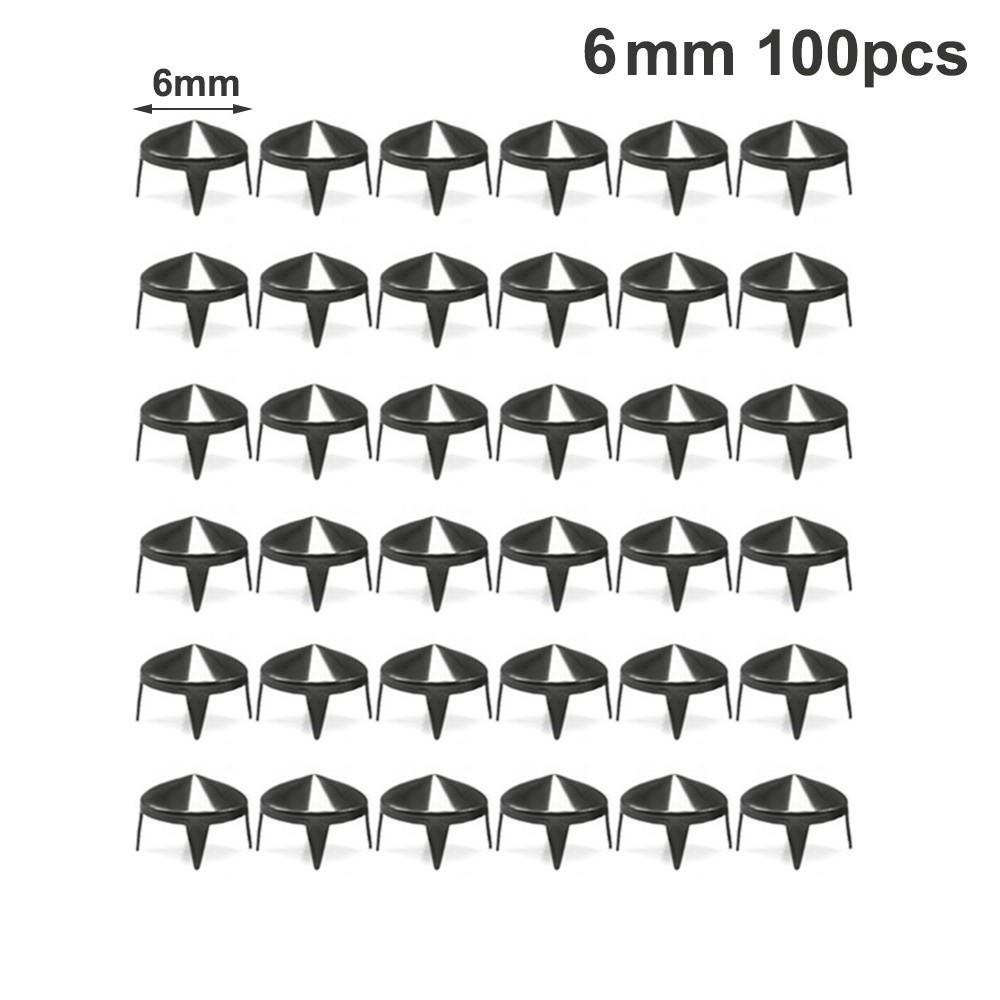 

100pcs Metal Brass Round Spike Studs 6-10mm Solid Nail New 4 Claw Rivets Clothes/Bag/Shoes Black 6mm