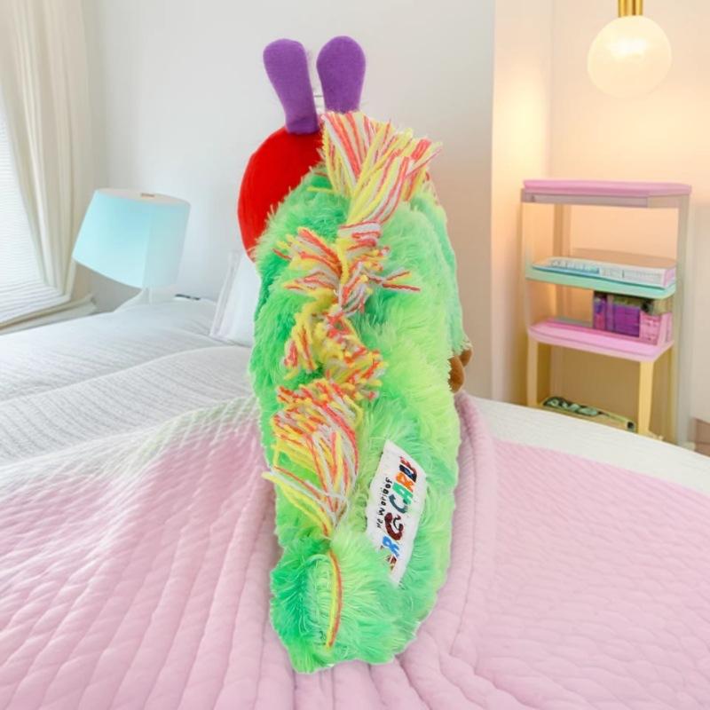 Hungry Caterpillar Plush Toy Pillow Children's Picture Book Neck Pillow Doll, Green Caterpillar Shape, Soft and Skin-Friendly