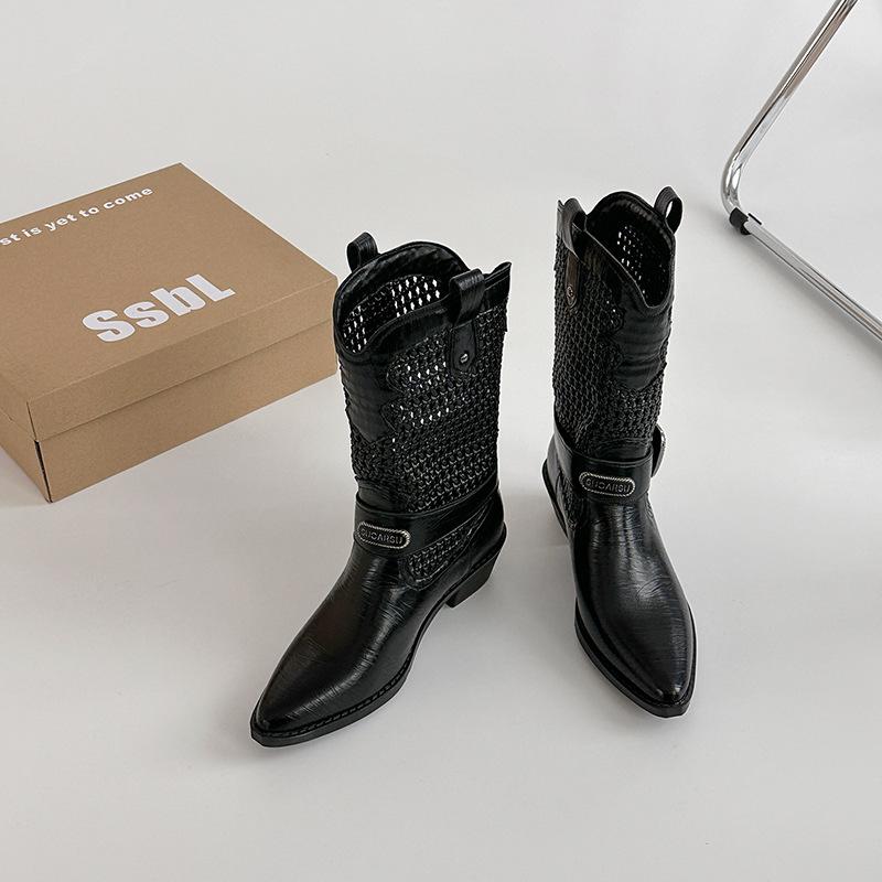 

Модные универсальные плетеные ажурные короткие ботинки, ретро ковбойские ботинки в западном стиле, женские остроносые ботинки старого коричневого цвета, рыцарские ботинки 41 чёрный