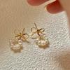 Natural Freshwater Pearl Bow Stud Earrings Women's S911 Silver Needle Sweet and Fresh Simple Pendant Earrings Light Luxury New