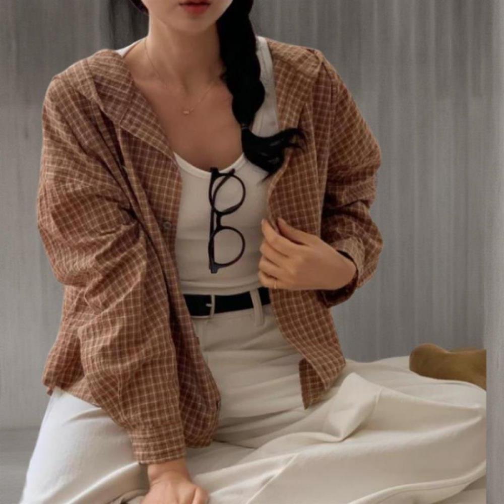 New ArrivalS Open Run Women S kitSch Mood Color Block Check Hooded String Cotton
