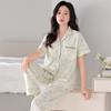 Pajamas women's summer cotton short-sleeved trousers thin summer 1011 new large-size summer cardigan loungewear