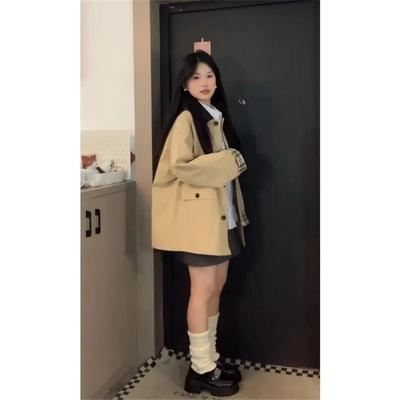 Kleine Damen Mittellanger Windbreaker in Erdgelb, Frühling/Herbst 2025, Koreanischer Stil mit japanischen/britischen Einflüssen