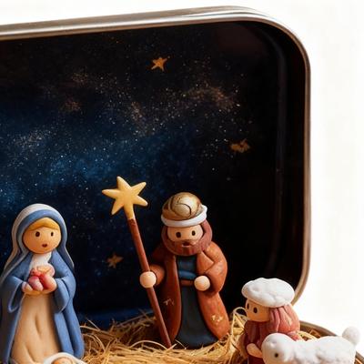 Tin Nativity Set Mini 3D Small Religious Holy Figurines Christmas Holy Family Decoration For Desk Shelf Office Bedroom Living
