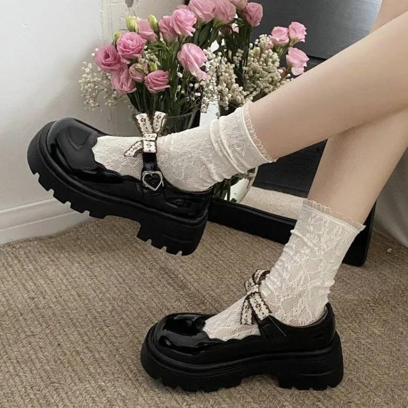 Fashion Chunky Heels Ladies Pumps Round Toe With Bow Japanese Style Lolita Women's Shoes Comfortable and Elegant Fashion Young Spring 39