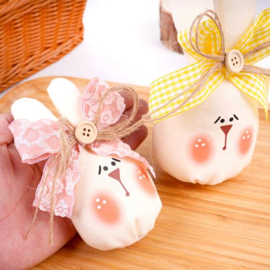Easter Bunny Tabletop Ornament Cute Plush Rabbit Decorations with Bow Soft Fabric Table Accent for Living Room Bedroom Office