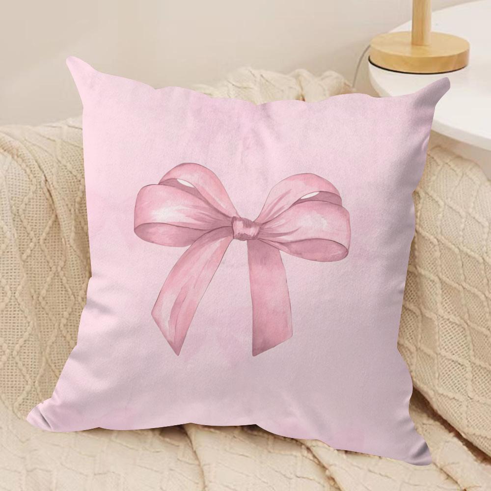 Pink Bow Cherry Cushion Cover Soft Plush Fabric Double-Sided Printed Sofa Cushion Cover for All Seasons Home Decor Gift