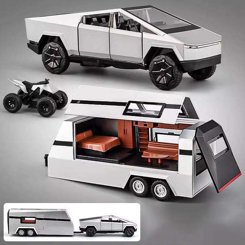 1/32 Scale Tesla Cyber Toys Off Road SUV Alloy Metal Diecast Model RV Sound Light Hobby Collection Display Decoration Boutique Gift with Boy