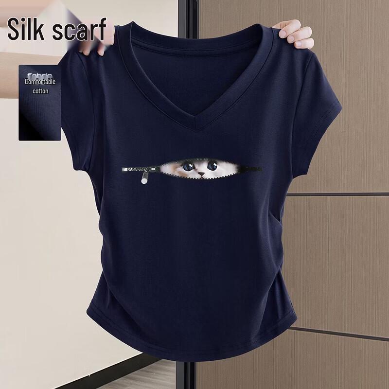 Women s Cartoon Print V-Neck Short Sleeve T-Shirt M