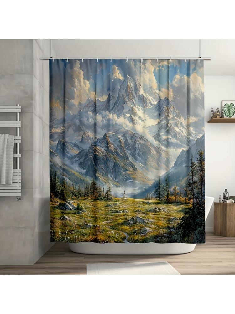 

1PC Mountain Landscape Shower Curtain, Durable Polyester Fiber, Machine Washable, Ideal for Bathroom & Bathtub Decor W90xH180cm