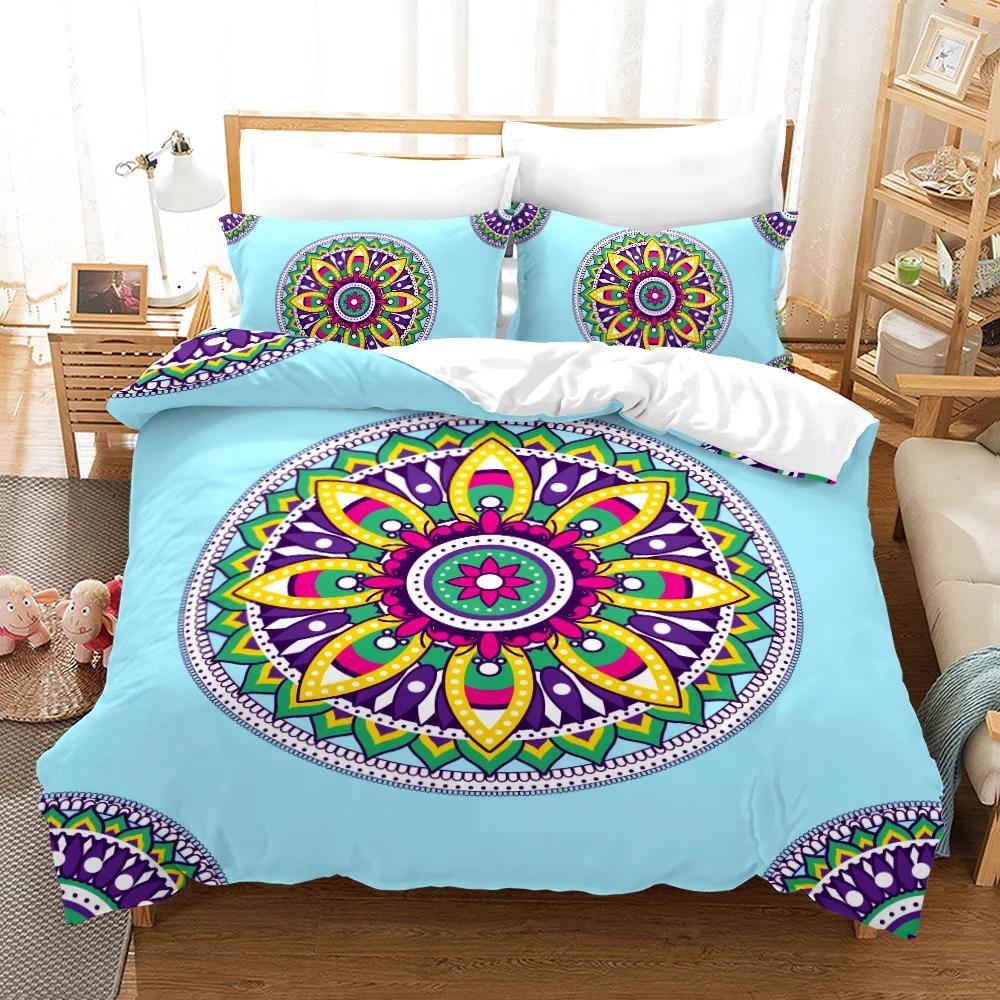 Bohemia King Bed Cover Set Luxury Print Mandala Bedroom Quilt Cover Bedding Sets Black High-grade Duvetcover&2pcs Pillowcase