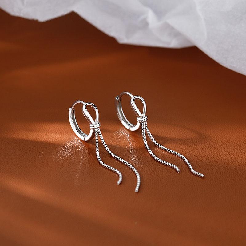 Fashionable And Creative Silver Color Knotted Earrings Suitable For Men And Women Simple Tassel Chain Earrings Daily Jewelry Gifts