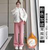 Black narrow wide-leg pants women's spring, autumn and winter velvet high-waisted drape straight casual small corduroy pants