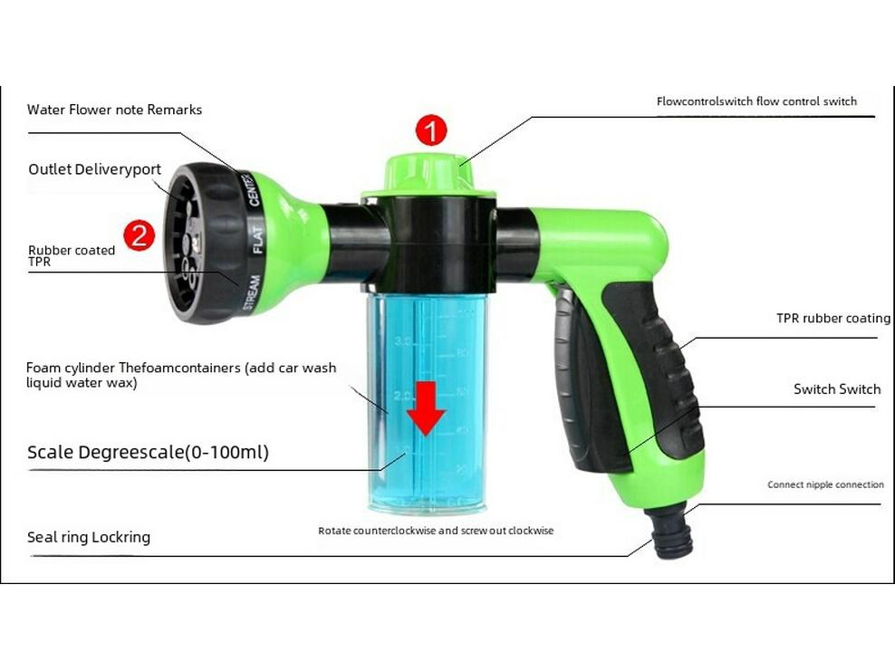 High-Pressure Car Wash Foam Water Gun Set with 4-Connector Hose